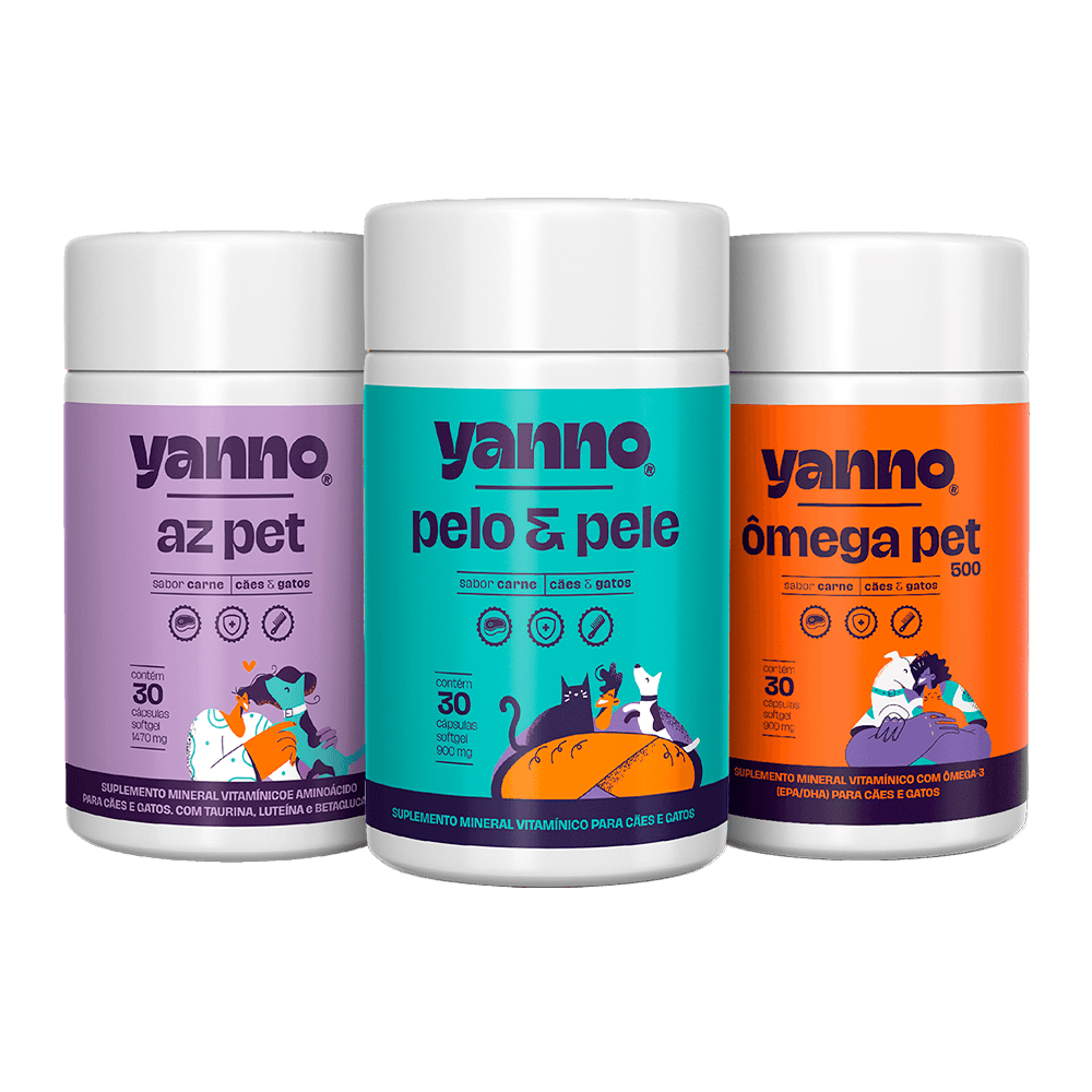 Kit Suplemento Saúde Total Yanno - Ômega Pet + Pelo e Pele + AZ Pet Yanno - Sabor Carne -  30 Caps cada