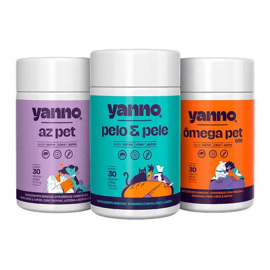 Kit Suplemento Saúde Total Yanno - Ômega Pet + Pelo e Pele + AZ Pet Yanno - Sabor Carne -  30 Caps cada