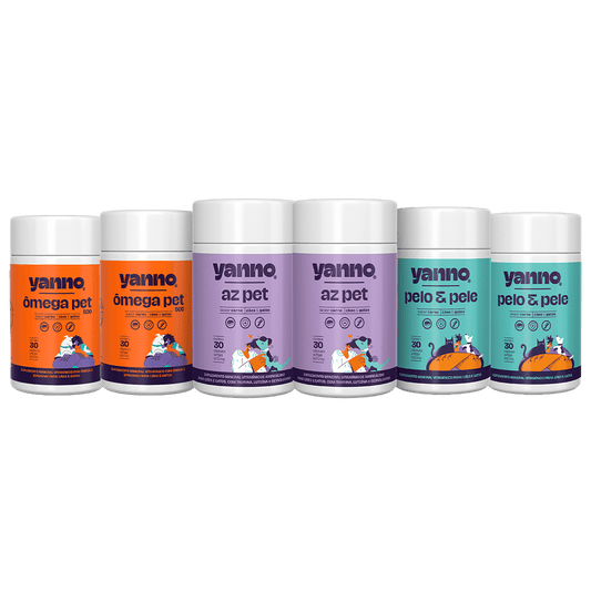 Kit Suplemento Saúde Total Yanno - 2 Ômega Pet + 2 Pelo e Pele + 2 AZ Pet - Sabor Carne - 60 Caps cada
