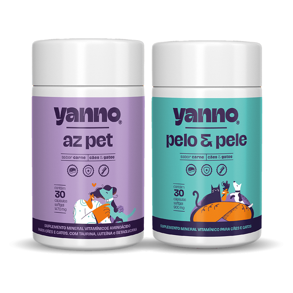 Kit Suplemento AZ Pet + Pelo e Pele Yanno - Sabor Carne - 30 Caps cada