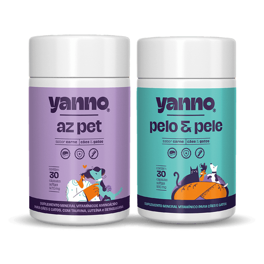 Kit Suplemento AZ Pet + Pelo e Pele Yanno - Sabor Carne - 30 Caps cada