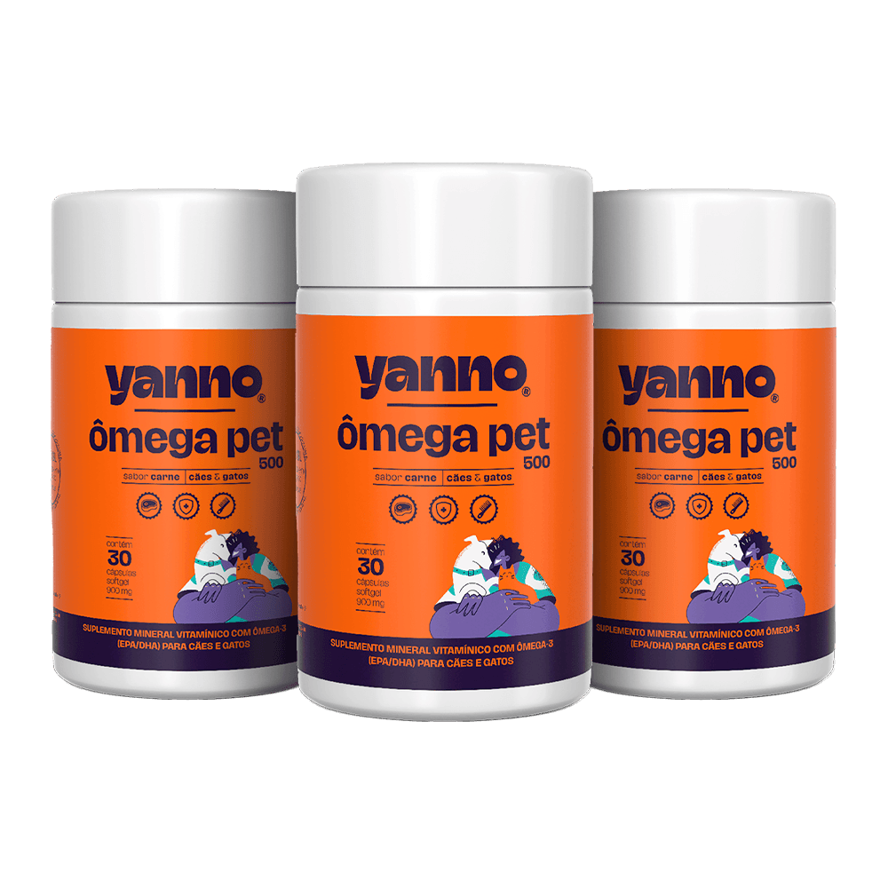 Kit Suplemento Alimentar Ômega Pet Yanno - Sabor Carne - 90 Caps