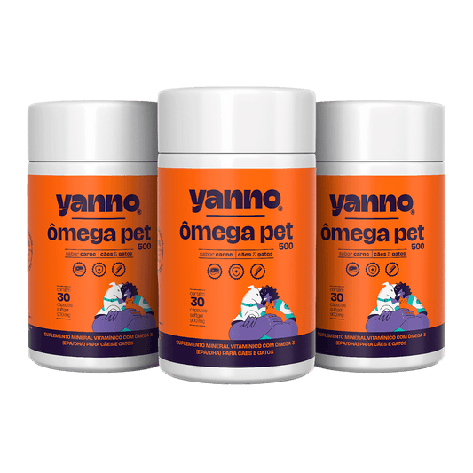 Kit Suplemento Alimentar Ômega Pet Yanno - Sabor Carne - 90 Caps