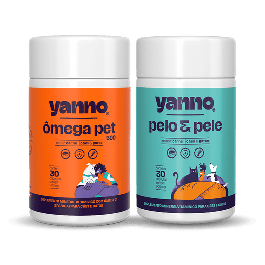 Kit Suplemento Ômega Pet + Pelo e Pele Yanno - Sabor Carne - 30 Caps cada