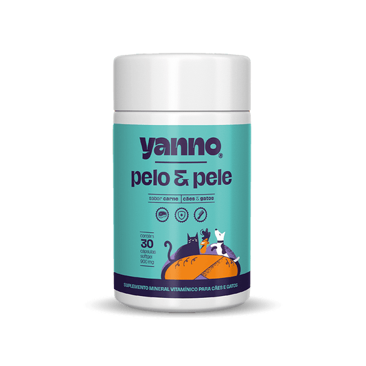 Suplemento Mineral Pelo e Pele Yanno - Controle e Redução de Queda - Sabor Carne - 30 Caps