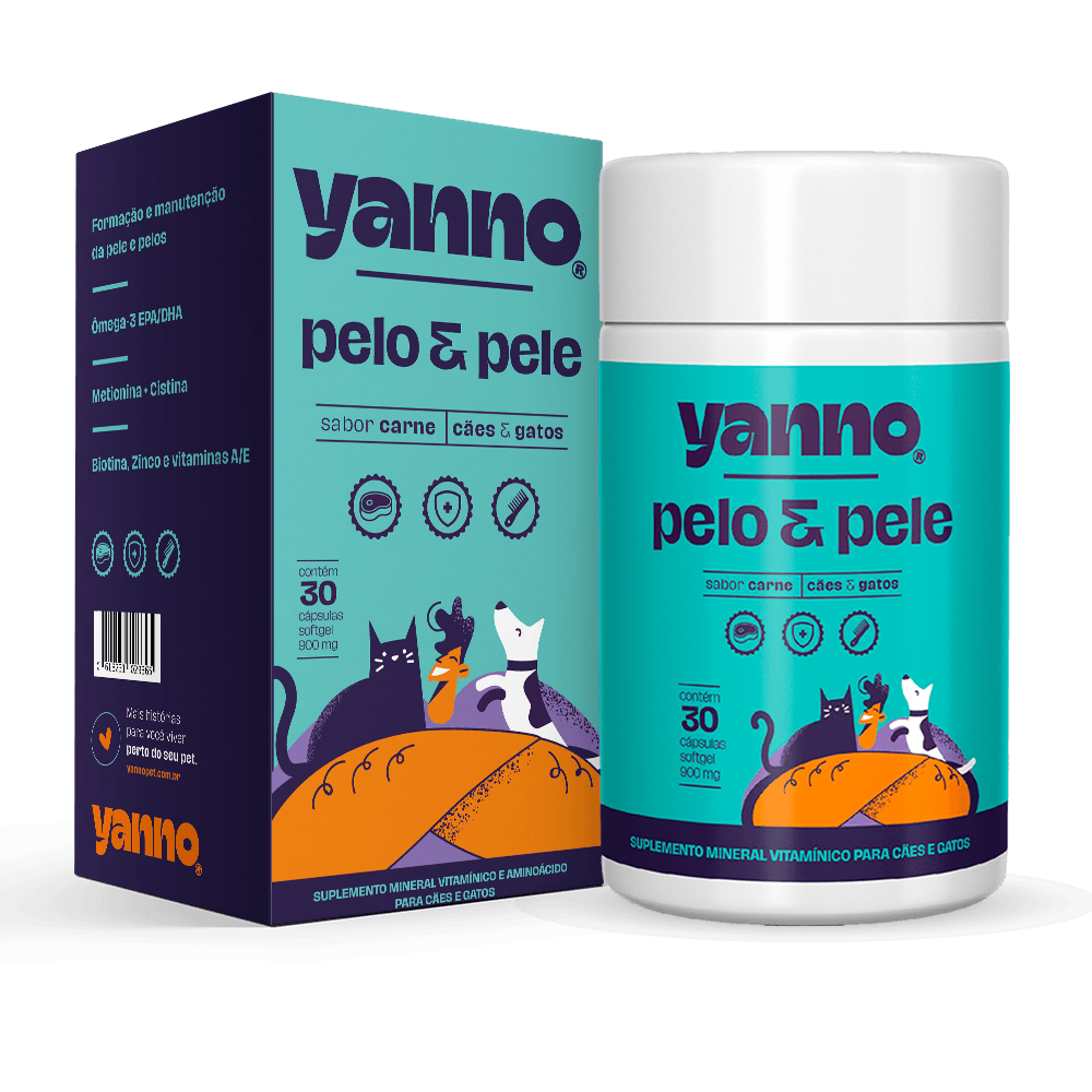 Suplemento Mineral Pelo e Pele Yanno - Controle e Redução de Queda - Sabor Carne - 30 Caps
