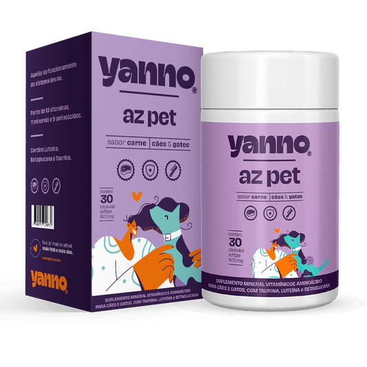Suplemento Multivitamínico AZ Pet Yanno - Imunidade e Longevidade - Sabor Carne - 30 Caps